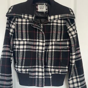Levi's Black and White Plaid Bomber Jacket